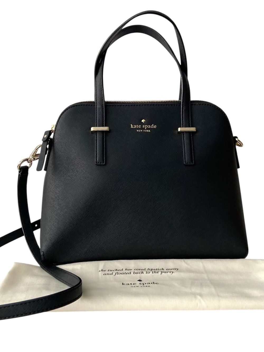 kate spade Black Leather Dome Satchel with Crossbody Strap